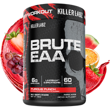 Load image into Gallery viewer, Brute EAA - 60 Serves - 4 delicious flavours, Furious Punch, Rest in Peach, Sour Gummy Worms , Southern Sweet Tea
