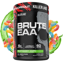 Load image into Gallery viewer, Brute EAA - 60 Serves - 4 delicious flavours, Furious Punch, Rest in Peach, Sour Gummy Worms , Southern Sweet Tea
